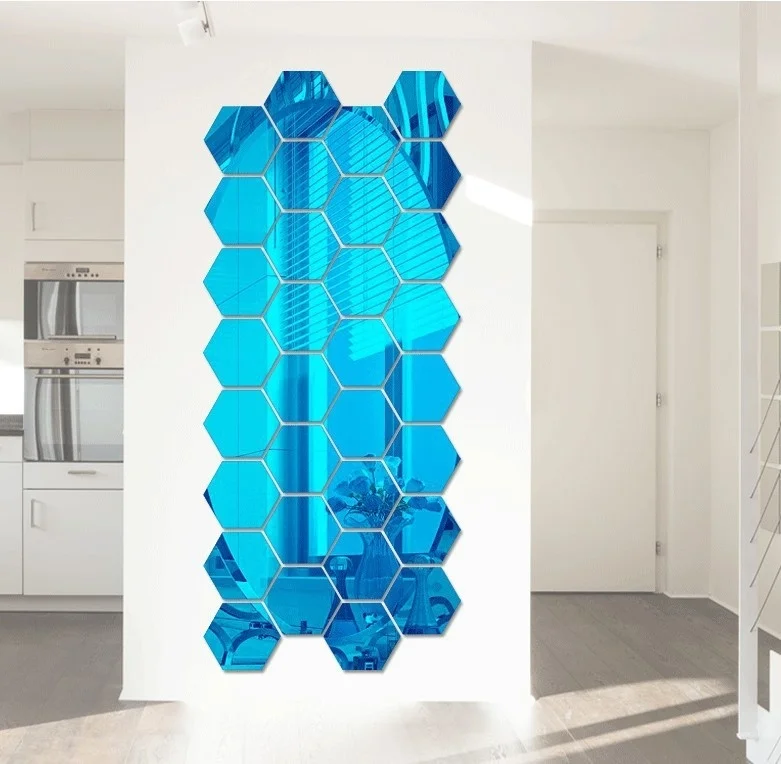 

7pcs Hexagonal Decal Mirror Home decor Acrylic Crystal Three-dimensional Paste Removable Art DIY Wall Sticker