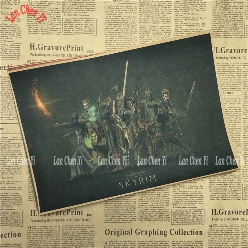 Коричневый The Elder Scrolls Skyrim Классическая игра плакат на крафт-бумаге Бар Кафе гостиная столовая картина для декора комнаты - Цвет: Коричневый