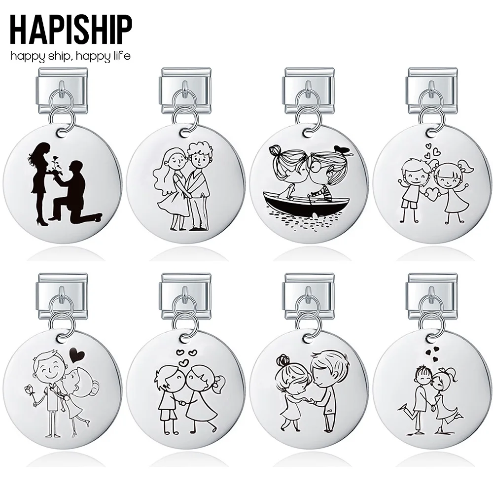 

Браслет Hapiship из нержавеющей стали диаметром 20 мм для женщин и мужчин, круглые романтические амулеты для влюбленных, подходит для браслетов 9...