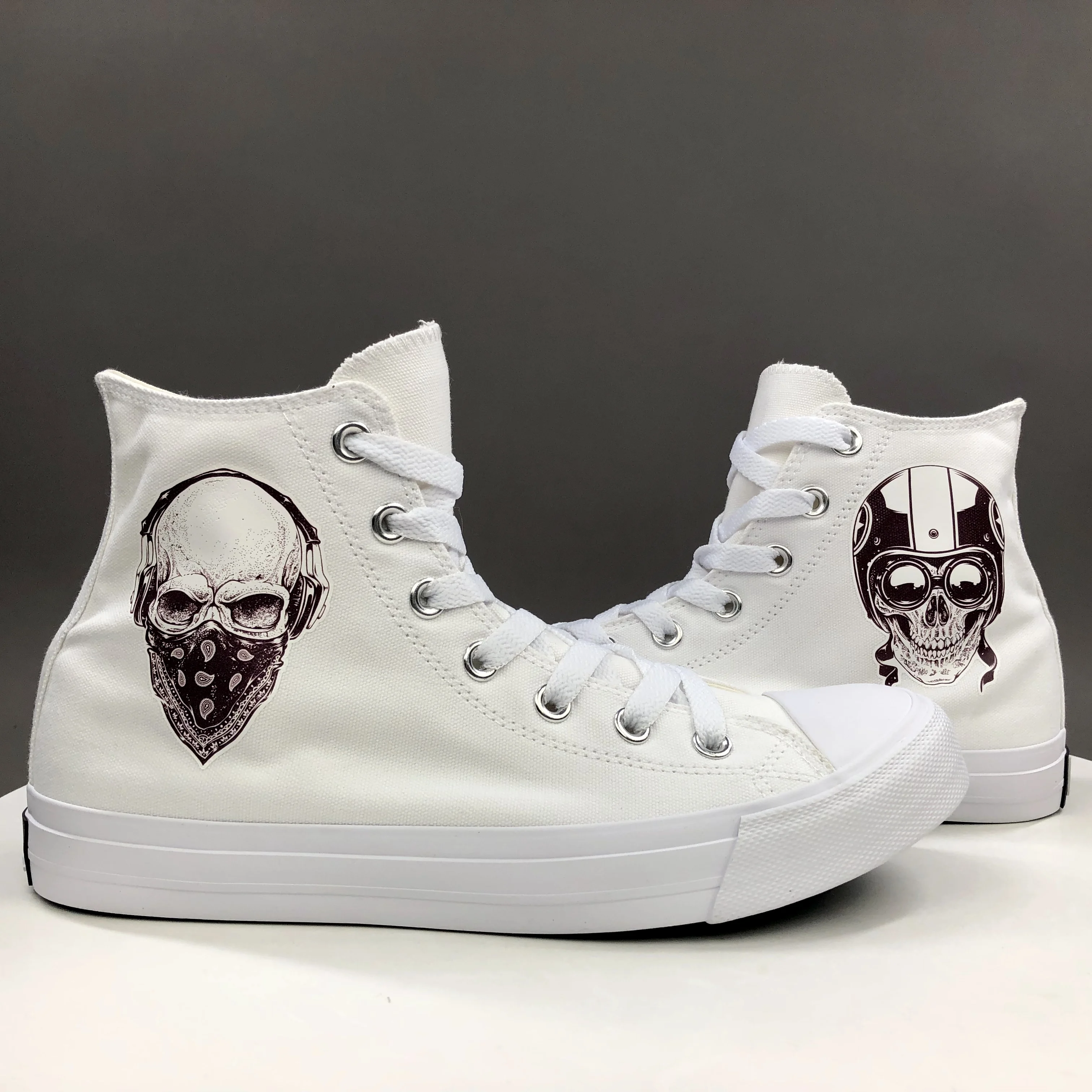 Кеды Wen с высоким верхом унисекс холщовые кроссовки белого цвета рисунком черепа