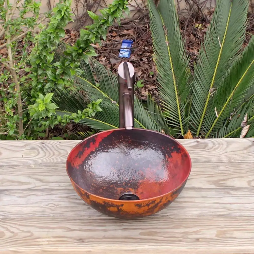 

Copper stage basin round art basin basin wash basin household wash basin forge copper hammer grain American style retro wash bas