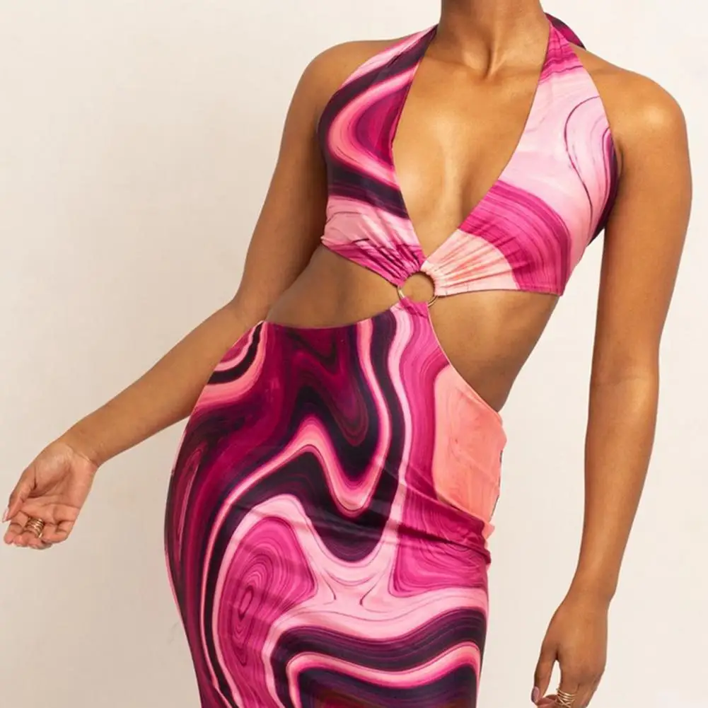 

Женское облегающее платье-макси без рукавов, регулируемое пляжное платье с лямкой на шее и открытой спиной, 50%