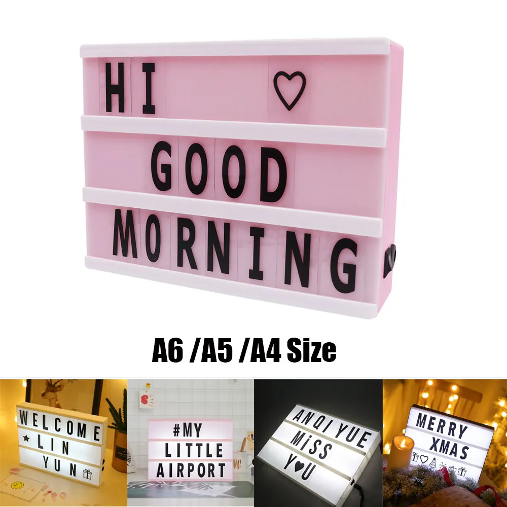 A4 A5 A6 Size LED Combination Night Light Box Lamp DIY Black/Colorful Letters Cards USB AA Battery Cinema Lightbox White Pink