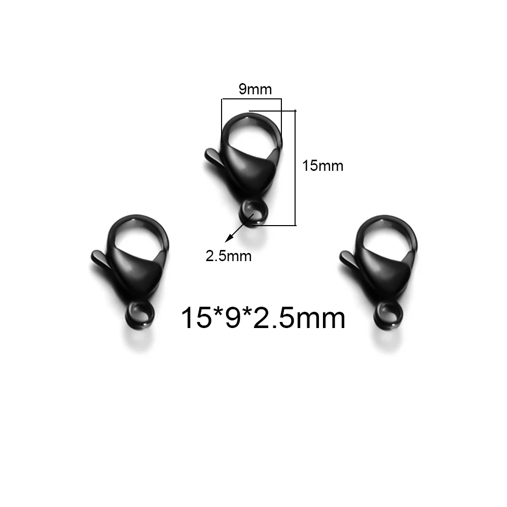 15mm Semitree 25 шт. Нержавеющая сталь золотистый и черный карабины бижутерии, материал для рукоделия Цепочки и ожерелья Аксессуары для изготовления браслетов 9/10/12/15 мм - Цвет: 15mm