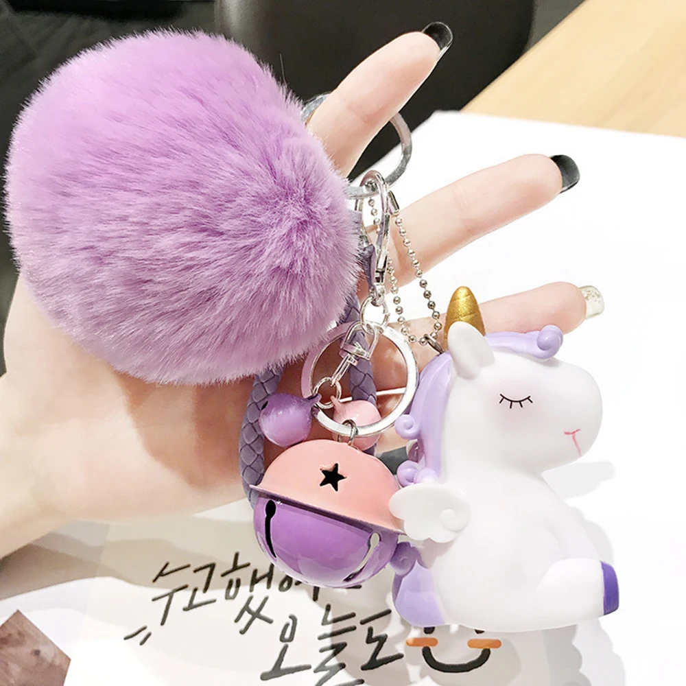 

New Unicorn Hair Ball Keychain Ladies Bag Pendant Keychain Plush Ball Fluffy Artificial Rabbit Hair Keychain Girl Key Pendant