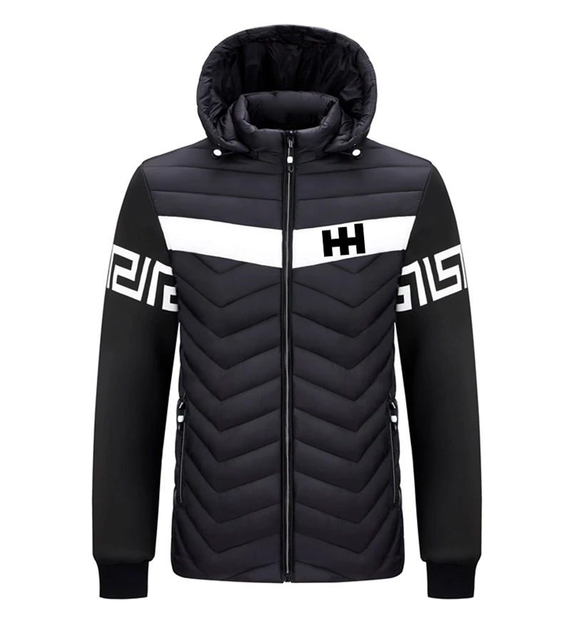 

2021 brand cotton padded clothes men's autumn and winter new Hooded Coat splicing youth large size cotton padded clothes