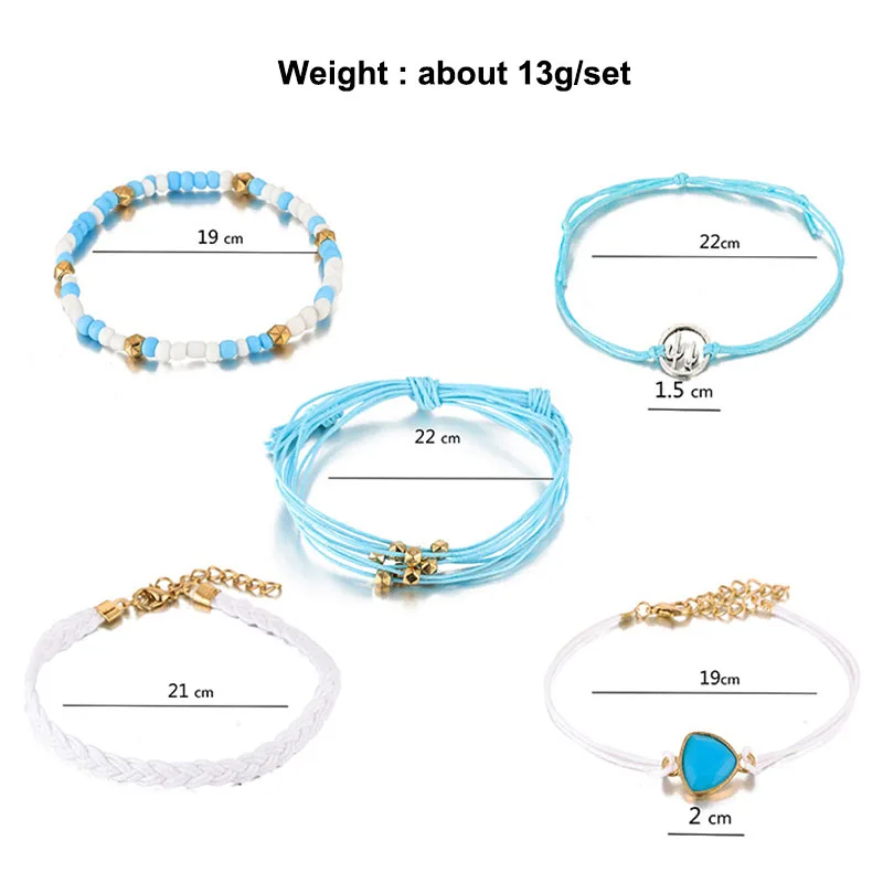 

5 pcs/set Rope Braided Bohemian Bracelets Set for Women Colorful Beads Strand Bracelet Sea Shell Pineapple Flower Charm Braclets