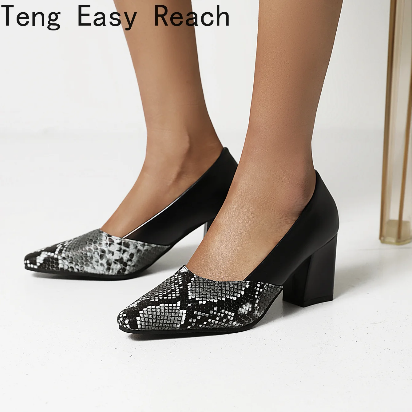 

Осенние модные женские туфли-лодочки; Женские туфли-лодочки на Высоком толстом каблуке с квадратным носком; Женские офисные туфли без засте...