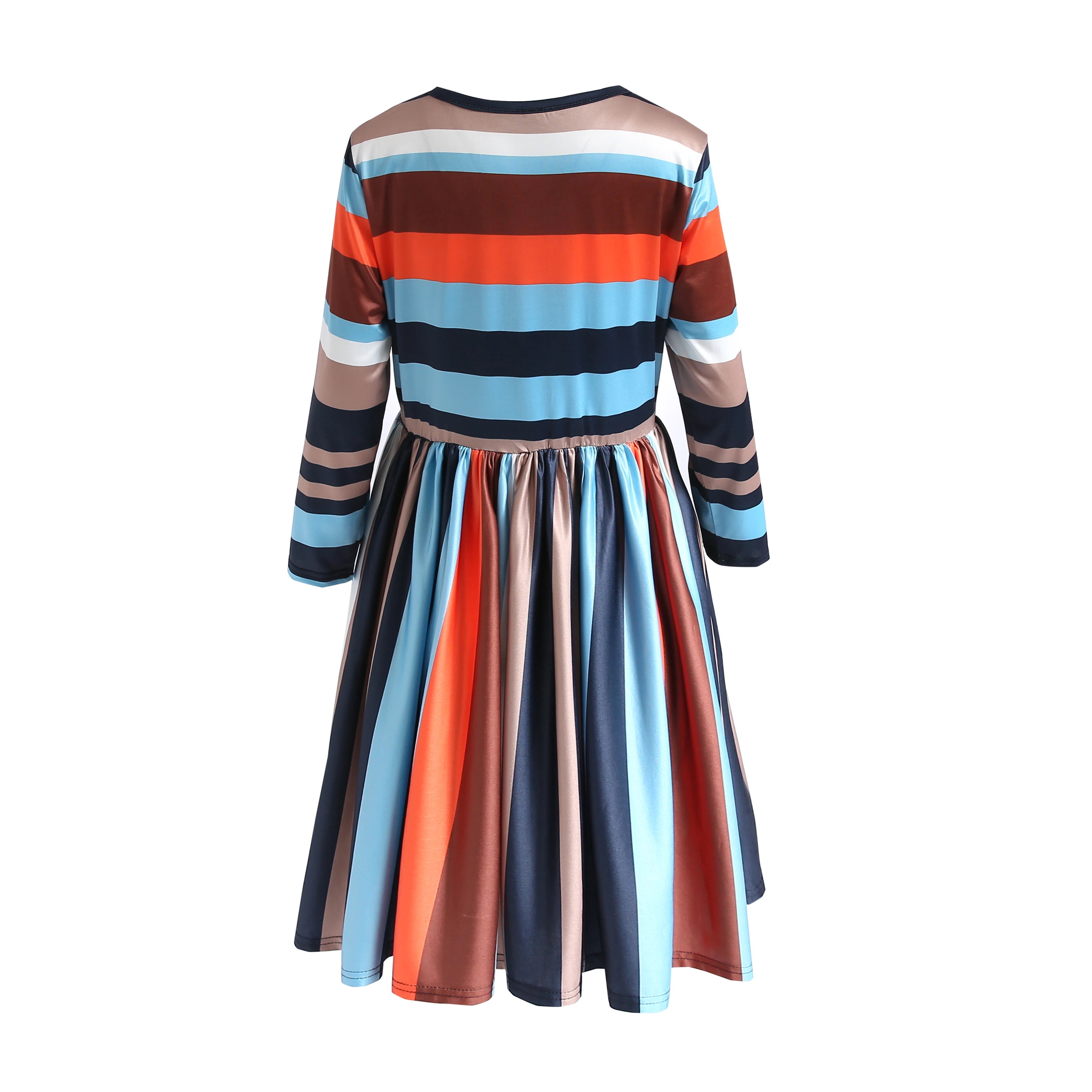 

Hot Stripe With Long Sleeves Princess Dress 2020 Autumn/Winter Color Matching Joining Together Leisure Stripe Long-Sleeved Dress
