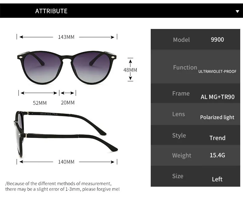 Reven Jate Men Women Classic Retro Rivet Polarized Sunglasses TR90 Legs Lighter Design Oval Frame UV400 Protection 9900