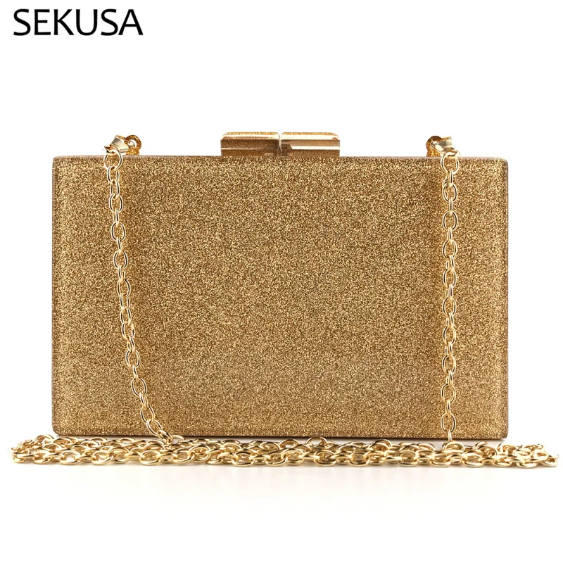 

Golden Metal Women Sequined Evening Bags Flap Design Party Day Clutch Fashion Female New Design Holder Purse