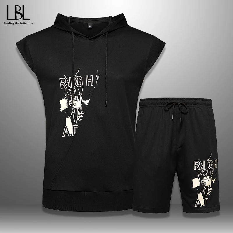 Летний мужской спортивный костюм футболка без рукавов + шорты комплект из двух