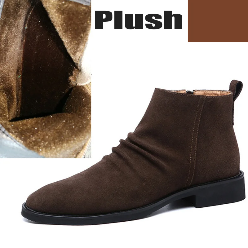 Plush Brown Misalwa ботинки «Челси»; мужские Ботильоны на молнии в винтажном стиле; замшевая Мужская Свадебная обувь; сезон осень-зима; botas hombre - Цвет: Plush Brown