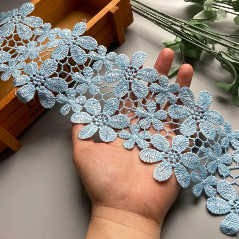 

1 yard Blue Cotton Flower Embroidered Lace Trim Fabric Applique Lace Ribbon Handmade DIY Sewing Supplies For Costume Decoration