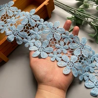 1 yard blue cotton flower embroidered lace trim fabric applique lace ribbon handmade diy sewing supplies for costume decoration