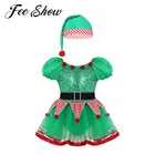 Детский костюм Санта-Клауса для косплея по мотивам Рождества, Детский костюм для девочек, блестящее трико с блестками, Тюлевое танцевальное платье, новогодний костюм