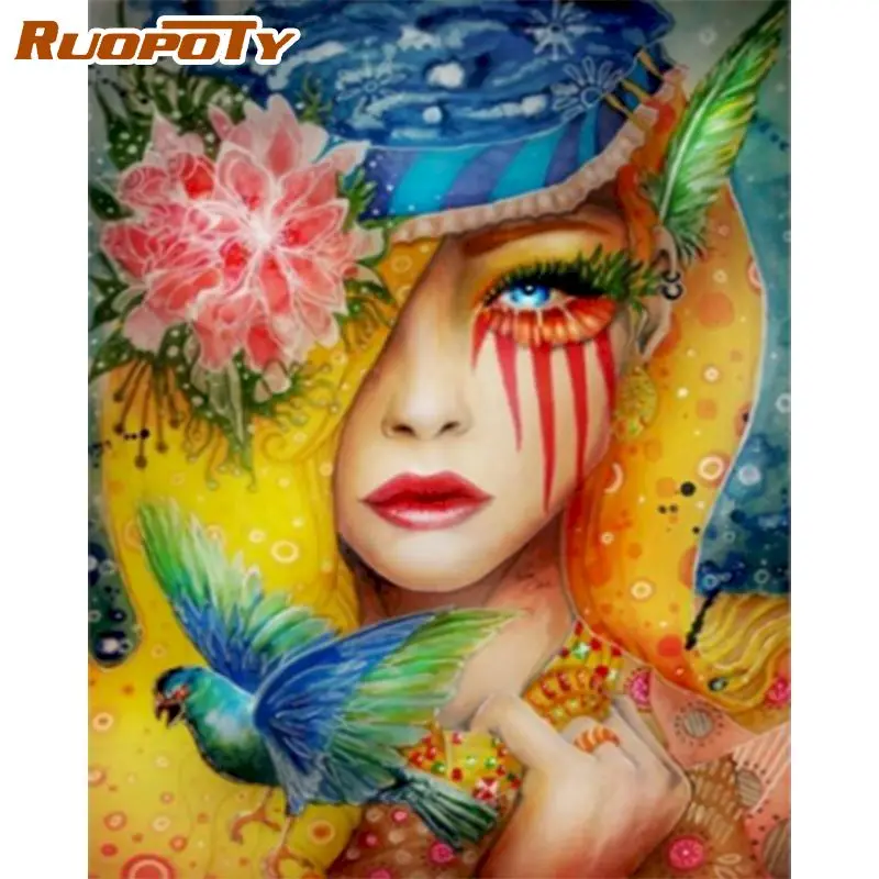 

RUOPOTY Frame Birds Women Diy Painting By Numbers Kit Modern Wall Art Canvas By Numbers Paint For Home Decoration Unique Gift
