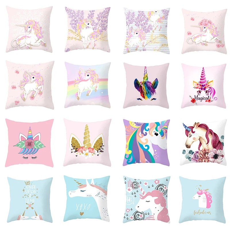 

Pillow Cushion Cover Microfiber Pillowcases Unicorn Anime Printed Decorative Throw Pillows Covers For Sofa Home Decor 45*45cm/pc