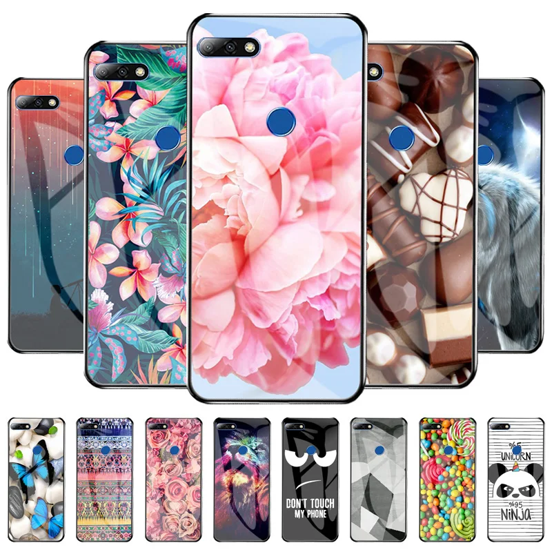 

Painted Glass Case For Huawei Y7 Prime 2018 Cases 5.99" Tempered Glass Funda For Huawei Y7 Honor 7C 7 C Pro Flower Glass Capas