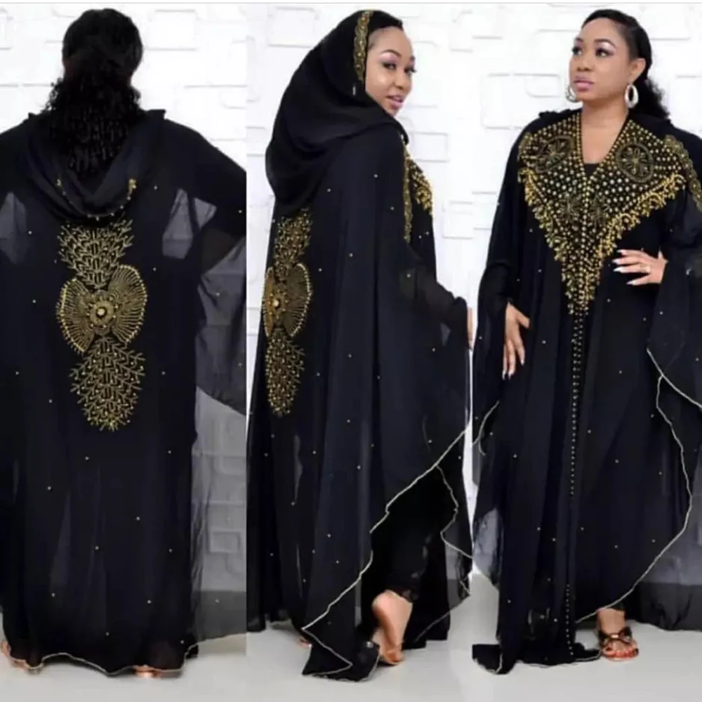 

MD Super Size Chiffon Djellaba Dress Beading Embroidery Muslim Kimono Abaya Cardigan Dubai 2021 Turkish Kaftan Moroccan Boubou