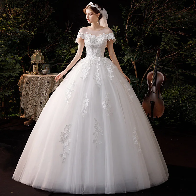 

KAUNISSINA Ball Gowns Off the Shoulder White Tulle Bridal Dress For Wedding Appliques Lace Marriage Dresses Customer Made