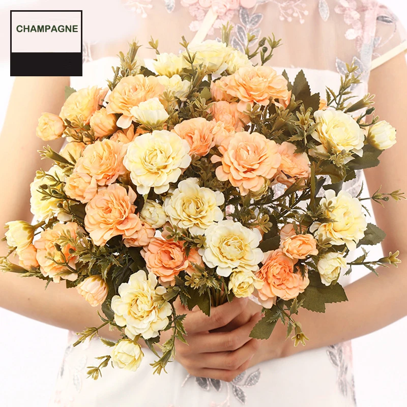 

Multi Candy 7 Branches 14 heads Dahlia Flower Artificial Bouquet For Wedding Home Table Centerpiece Floral