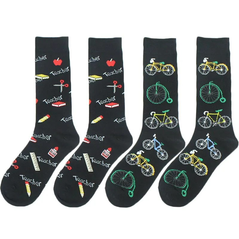 Adult Cotton Dark Colour Socks Ink Ruler Pencil Apple Wheel Knee High New Happy Poop Street Skateboard Crown Ninja Craze Teacher |