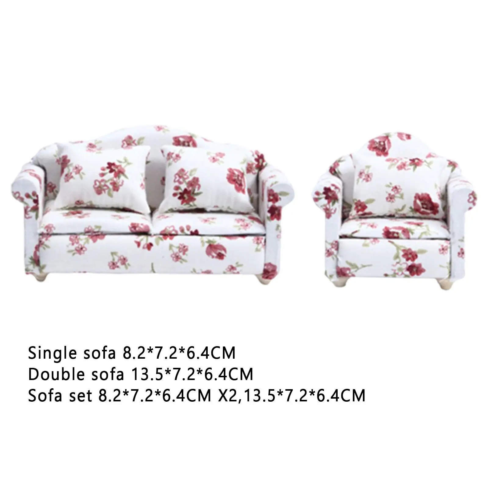 

1:12 Dollhouse Miniature Floral Style Living Room Dolls Furniture Sofa Couch With Pillow Miniature Home Ornaments