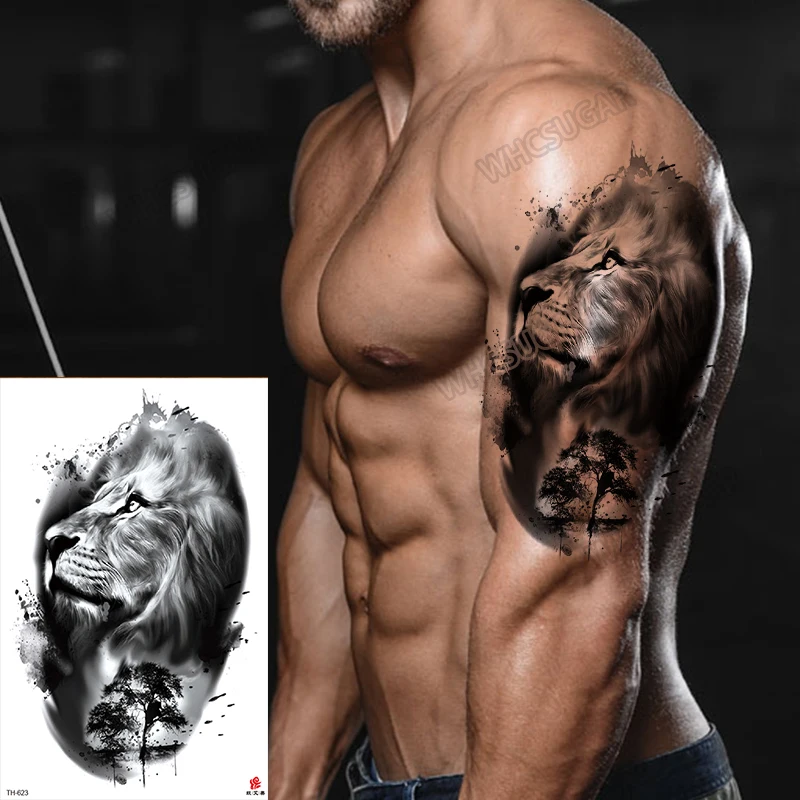 

Waterproof Temporary Tattoo Sticker Forest Lion Tiger Fish Flash Tattoo Leopard Wolf Art Arm Fake Tattoo Men