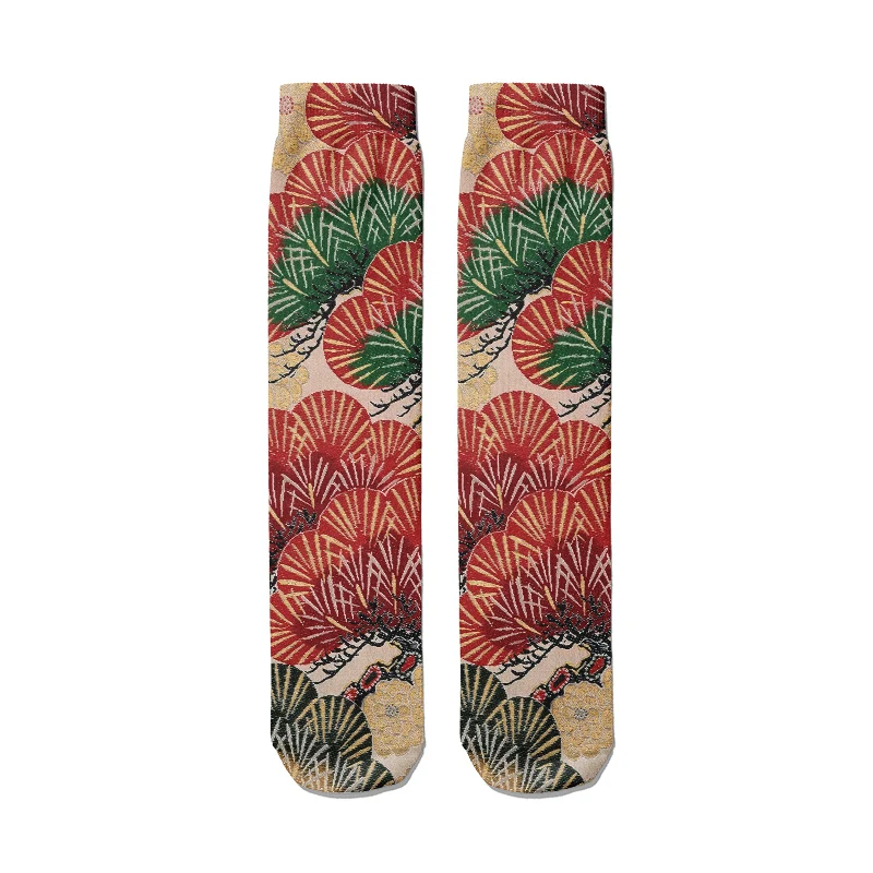 Носки женские хлопковые с традиционным японским рисунком Повседневные высокие