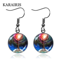 karairis handmade creative tree of life dangle earrings fashion art photo glass cabochon earrings for women girls accessories