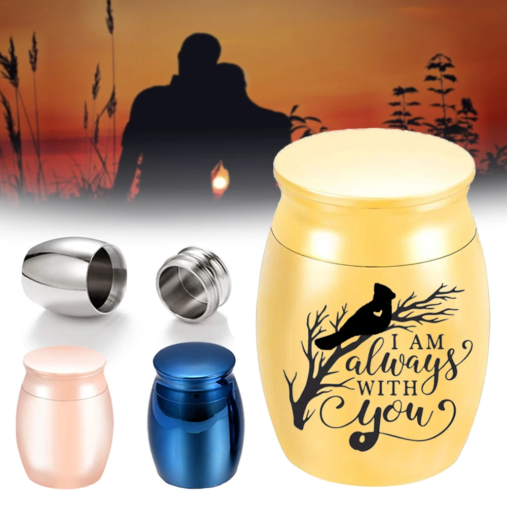 

Heart-shaped small bird pattern cremation urn for ash keepsake small ashes holder with velvet gift bag-I am always with you