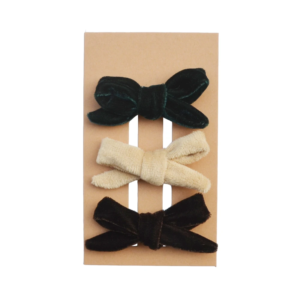 Бархатный бантик для девочек 3 шт./упак. цвета слоновой кости/бежевый/розовый из