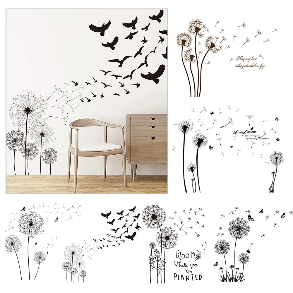 DIY Наклейка на стену с изображением одуванчика и бабочки клейкие обои