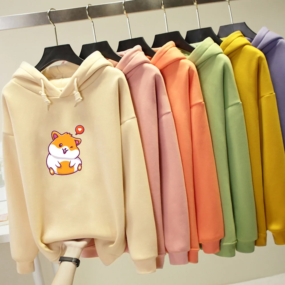 Cute Funny Cartoon Print Hoodie Women Plus Size Soft Long Sleeve Pullover Sweatshirt Harajuku Kawaii Sweetshirt for Girls Tops