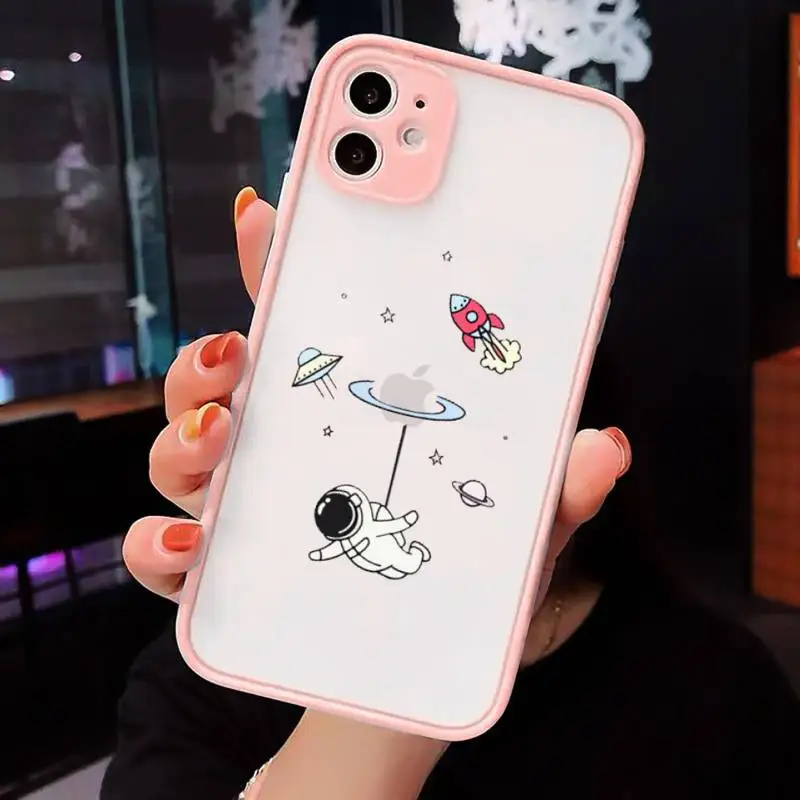 

Cartoon astronaut funny cute Phone Case Matte Transparent for iPhone 7 8 11 12 s mini pro X XS XR MAX Plus cover funda