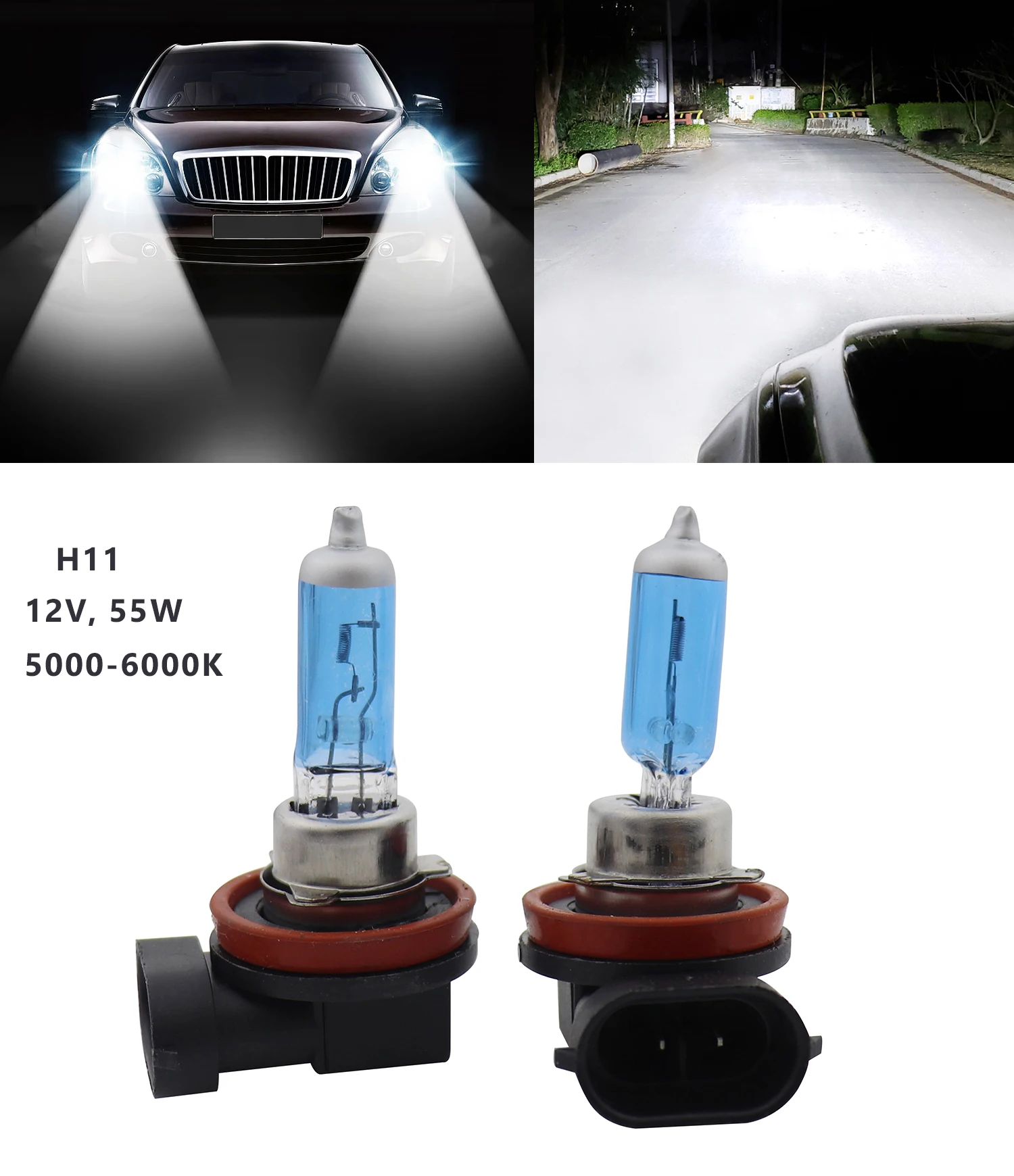 2pcs H11 12V 55W Xenon Halogen Blue car Headlight Fog Quartz Glass 5000K-6000K Light Lamp Bulbs | Автомобили и мотоциклы