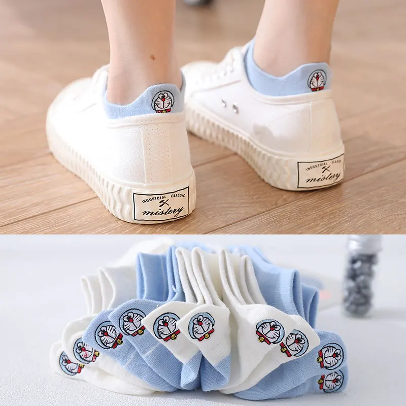 5 pares de calcetines de mujer conjunto de dibujos animados lindo bordado de moda coreana feliz divertidos calcetines de tobillo Kawaii fresa calcetines cortos de algodón calcetines tobilleros mujer calcetines mujer