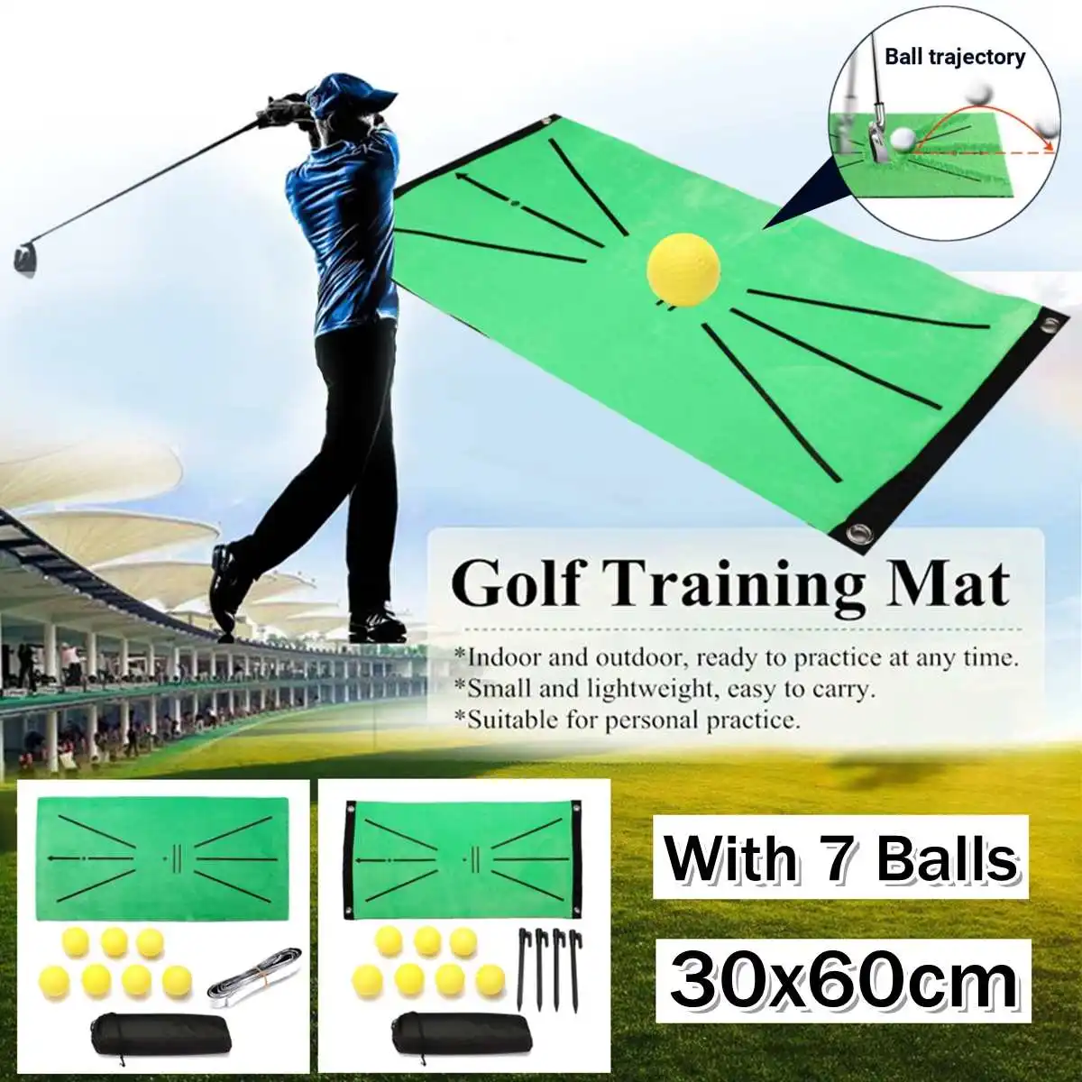 

Golf Training Aids Hitting Swing Mat With 7Pcs Ball Hitting Batting Direction Mark Trace Indoor HomePutting Practice Aids