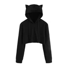Женский Укороченный свитшот с кошачьими ушками, повседневный однотонный пуловер с капюшоном и длинным рукавом, осень 2021