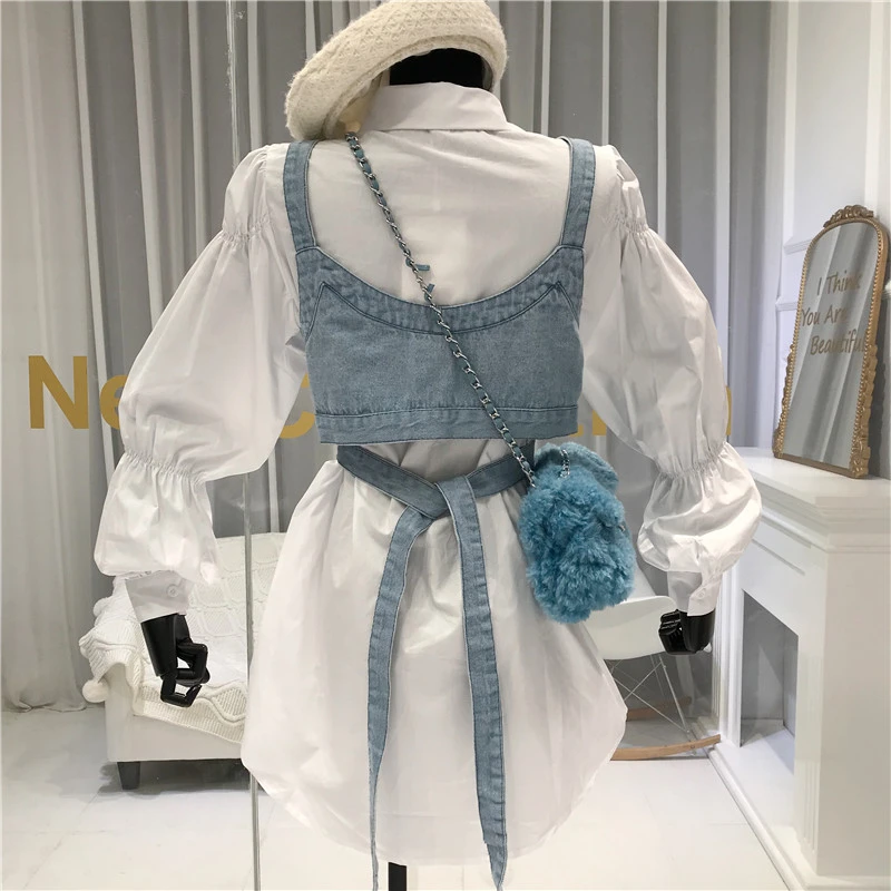 2021 весеннее платье женское корейское облегающее джинсовое платье-жилет с поясом