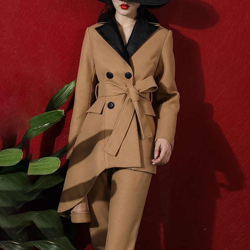 TWOTWINSTYLE хит цвет комплект из двух предметов женский воротник с лацканами длинным