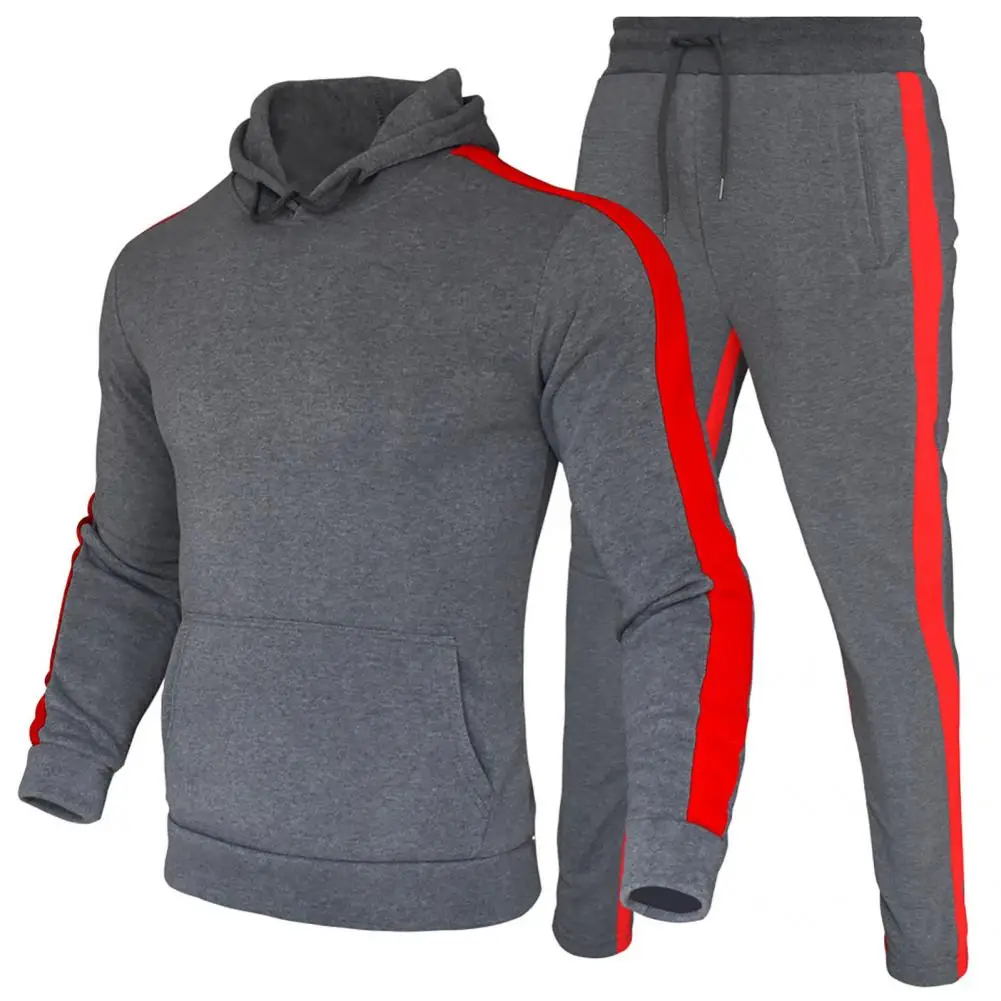 

Fall Winter Fashion Striped Patchwork Drawstring Men Tracksuit Simple Sweatshirt Pants Set Shrinkable Cuff for Fitness