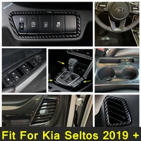 car cup stand bottle holder head lamp switch air ac cover trim carbon fiber look interior parts for kia seltos 2019 2022