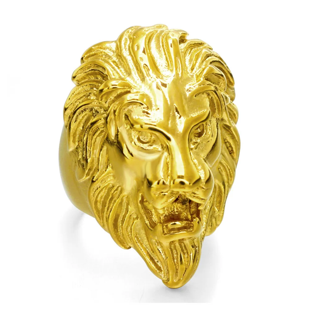 

Classic Men's Style Punk Hip Hop Rings Cool Lion Head Band Gold Ring Free Fan Retro Gothic Punk Jewelry For Woman Girl Gifts