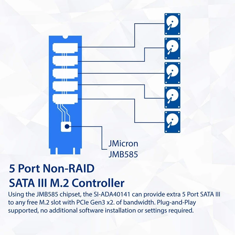 

IOCREST M.2 (PCIe 3.0) to 5 Ports SATA III 6G SSD Adapter with SATAIII Cable Support UEFI