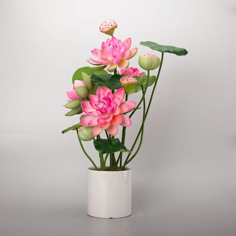 

1 шт Искусственный Лотос цветы букет с горшками Eva цветы свадебного стола бонсай, украшения для дома, Garden свежий цветок лотоса