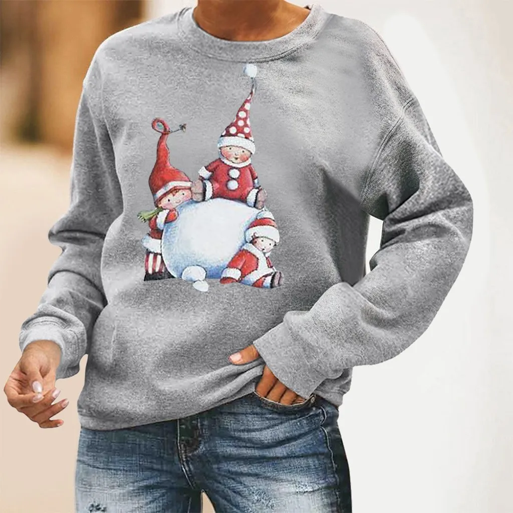 

Autumn Christmas T-shirts Fashion Plus Size Loose Christmas Printed Long Sleeve O-Neck Tops T-shirt Casual Women Clothing mujer