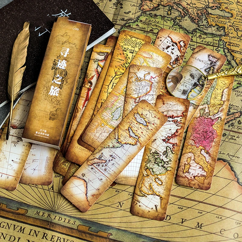 

30pcs/box Creative Vintage Retro Style Clock Newspaper Map Bookmarks for Novelty Book Reading Maker Page Creative Paper Bookmark