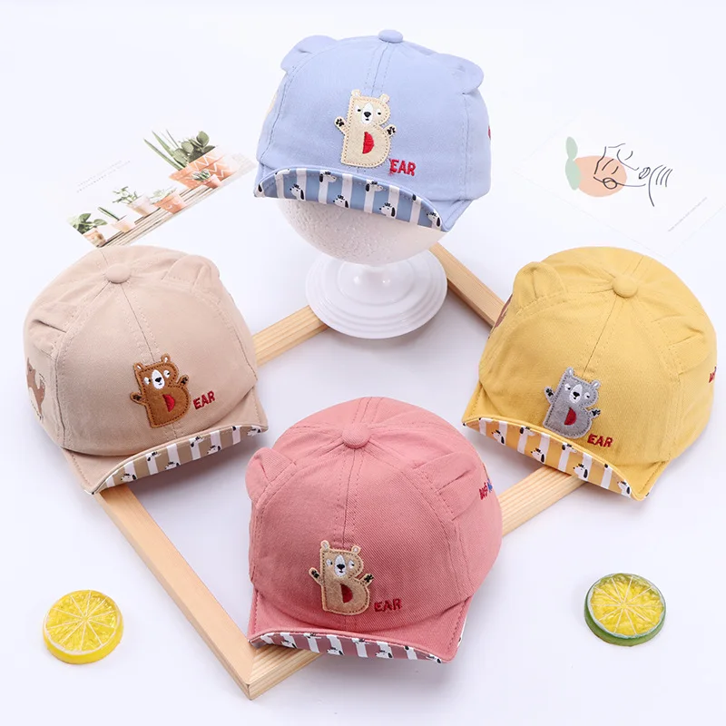 

New Baby Soft hat brim Sun Hat Cotton Letter Embroidery Hat Girl Boy Sun Protection Adjustable Cute Outdoor Bear Cap